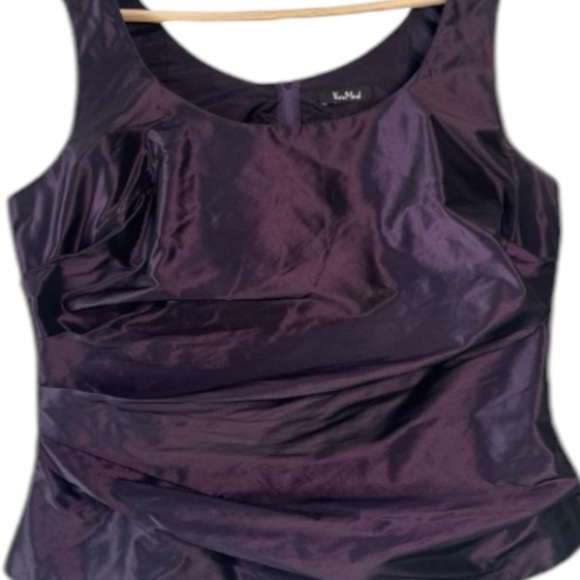 Vera Mont Paris Chrome Silver Sheen A-Line Midi Skirt & Purple Back Zip Top - Picture 3 of 16